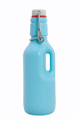  Blue bottle with handle and cap on a white background