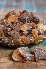 Crystals of candy sugar, traditional brown rock sugar originally from Isfachan, Iran