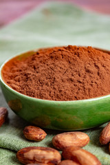 Cocoa or cacao beans and powder, used in hot chocolate drink, chocolate, butter and solids