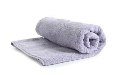 Fototapeta na wymiar Fresh soft rolled towel isolated on white