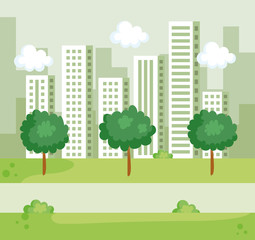 nature trees with bushes and building cityscape
