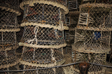 Lobster pots and nets at Poole harbour ready to go fishing