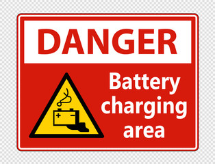 Danger battery charging area Sign on transparent background