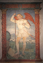 Obraz premium l'Arcangelo Michele; affresco di Floriano Ferramola; chiesa di San Salvatore nel complesso di Santa Giulia a Brescia
