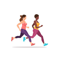 Fototapeta na wymiar Two women exercising by jogging. Health and fitness. Vector illustration.