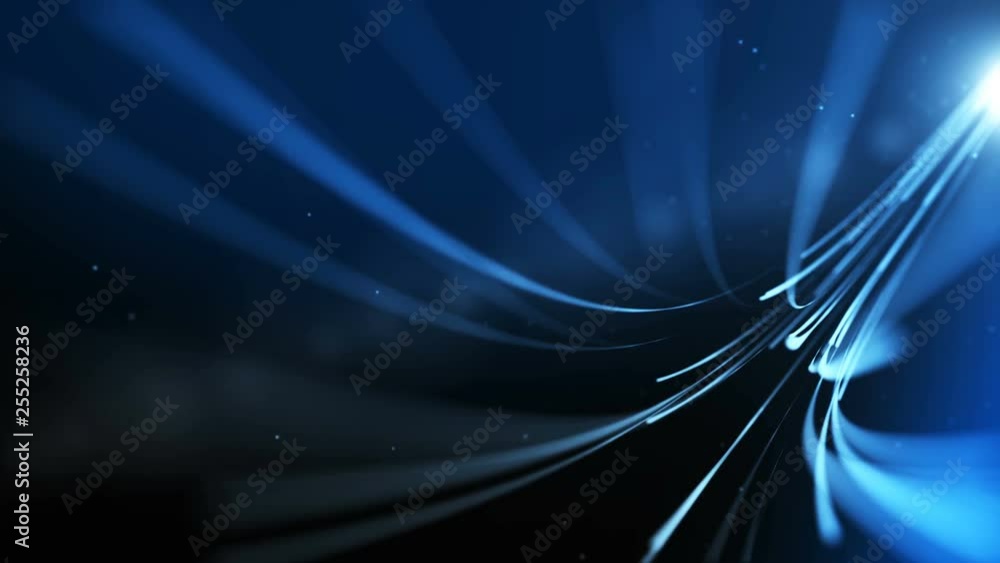 Poster blue stream with light and particles. technology abstract background. digital transfer. creative tex