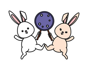 cute rabbits with stars label characters