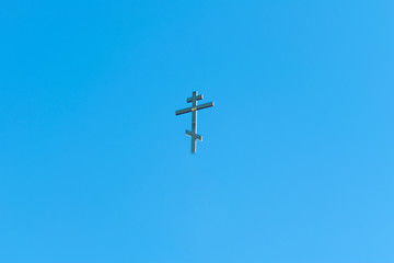 Orthodox cross in the blue sky. Christianity. Religion. Orthodox Christianity. Jesus. Easter. 