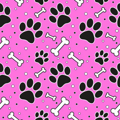 Seamless cute paw pattern, endless background for wallpaper, cover, card and poster designs, textile and fabric prints. vector illustration.