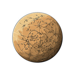 Hand drawn sketch of planet mercury in color, isolated on white background. Detailed drawing in the style of vintage. Vector illustration