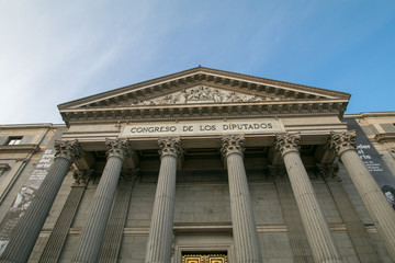 Main facade of the Spanish Parliament House (Madrid, Spain)