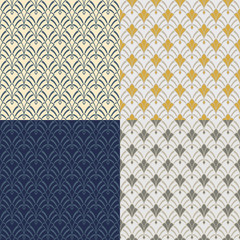 Set of seamless abstract patterns. Swatches included in EPS file. Art Nouveau style and colors.