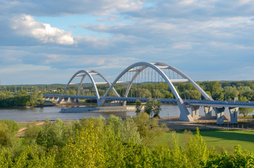 Two-span road bridge above Vistula river near to the Torun, Poland.
