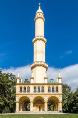 Fototapeta na wymiar Park with minaret in park of Lednice castle