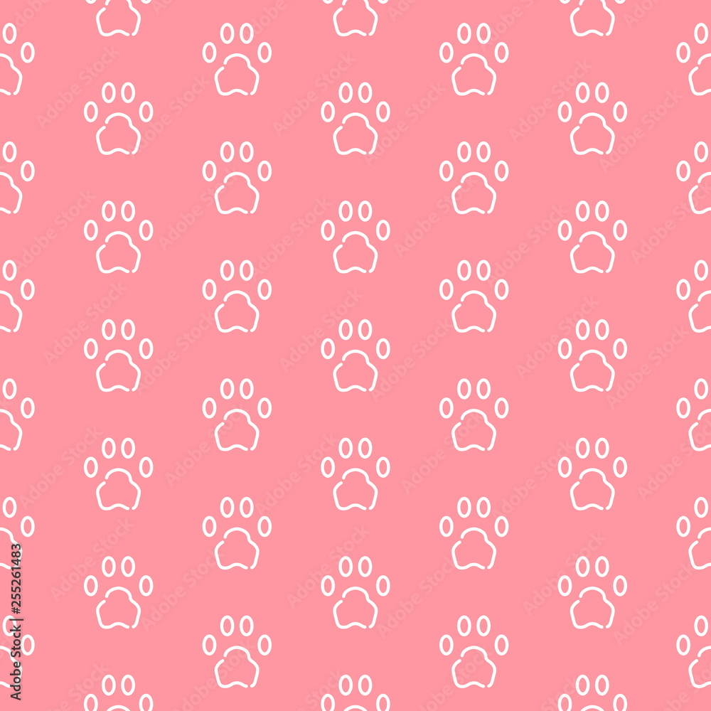 Poster seamless pattern with cat or dog trail outline shape texture