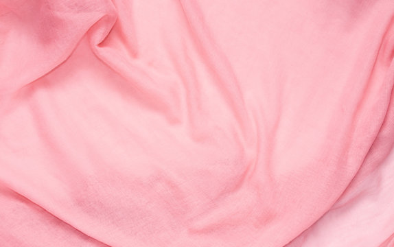 Delicate Soft And Wrinkled Fabric Pink Color Background Texture