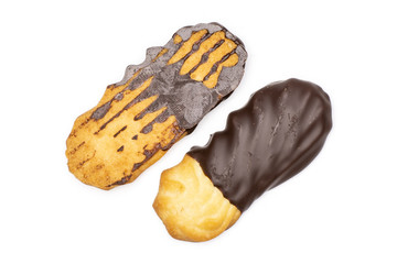 Group of two whole lazy cookie with chocolate both sides flatlay isolated on white background