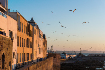 Sunset at the seaside view From Fort on Essaouira in Morocco on the Coast of Atlantic Ocean