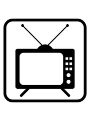 quadrat button fernseher tv bildschirm sehen schauen gucken video alt retro antennen röhrenfernseher pictogramm logo design programm