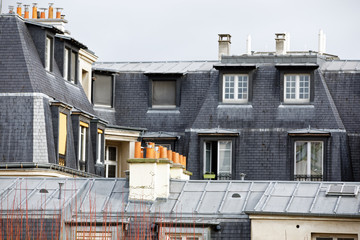 Paris, France - January 26, 2019: Typical Haussmann roof in the city of Paris