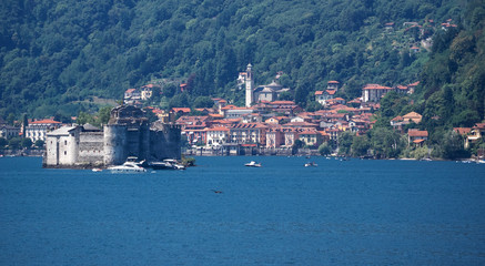 Cannero castles seen from the sailing ship on Lake Maggiore