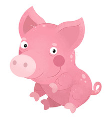 cartoon scene with pig on white background - illustration for children