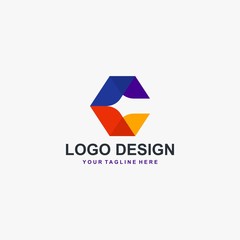 Letter C in polygon logo design vector. Abstract shape logo design. Full color logo design.