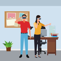 People playing with virtual reality glasses