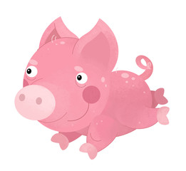 cartoon scene with pig on white background - illustration for children
