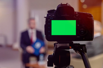 Camera ready to record interview with the politician.