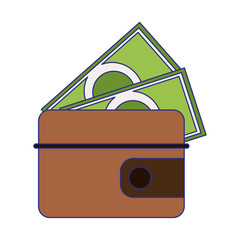 Wallet with cash symbol isolated blue lines