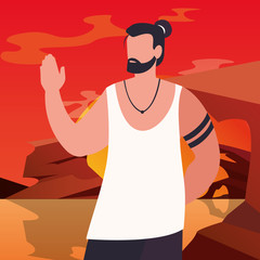 landscape nature with man