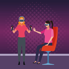 People playing with virtual reality glasses