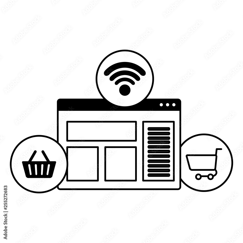 Poster webpage template with ecommerce icons