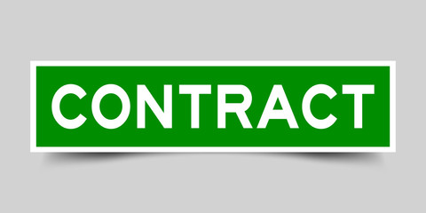 Label sticker in green color square shape as word contract on white background
