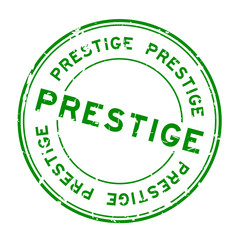 Grunge green prestige word round rubber seal stamp on white background