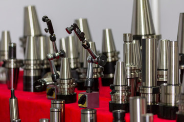 close up magnetic stand arm industrial and many size of milling chuck and collet with component of...