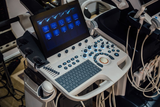 Modern ultrasound machine in clinic laboratory of sonography diagnostics
