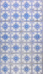 Ornate bright blue colored portugese tile texture