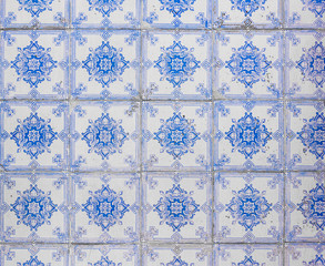 Ornate bright blue colored portugese tile texture