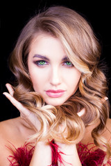 Luxury woman portrait with perfect hair and make-up blonde woman