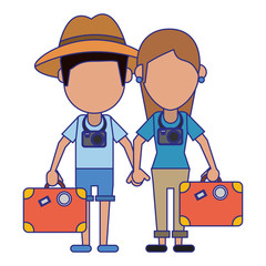 Couple of tourists avatar cartoon blue lines