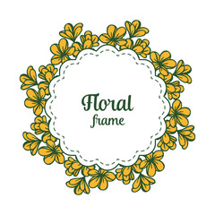 Vector illustration crowd orange floral frame with decorative of green leaves