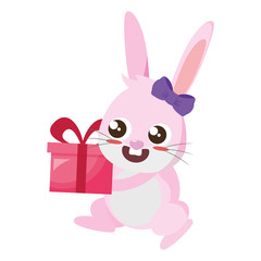 beautiful rabbit with gift easter character