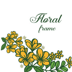 Vector illustration crowd orange floral frame with decorative of green leaves