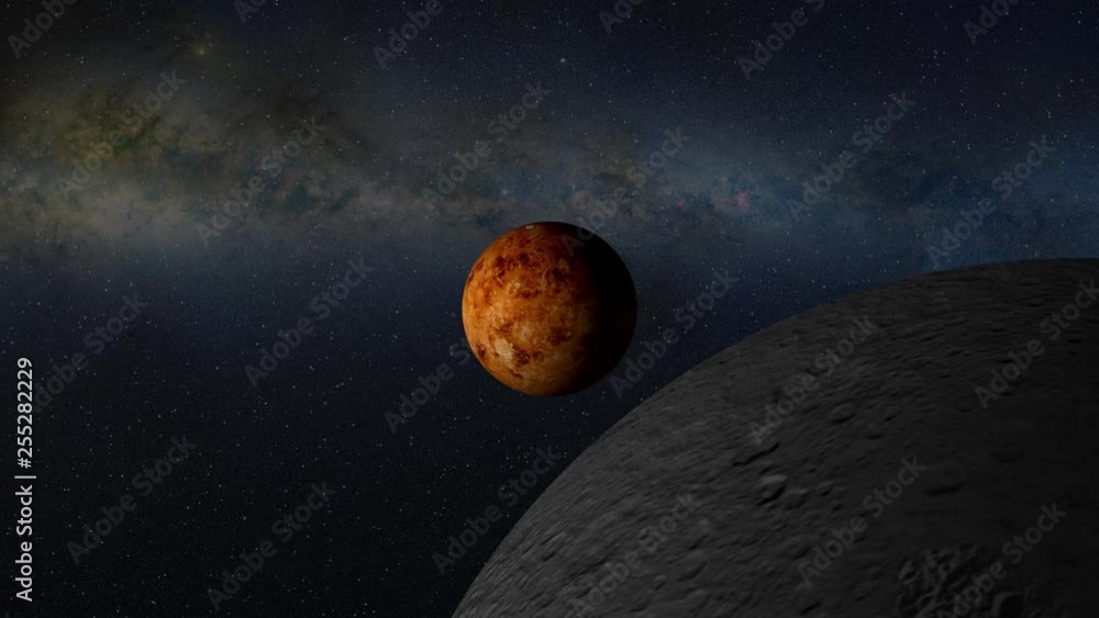 Wall mural fantasy view of orbiting moon around planet in milky way galaxy. contains public domain image by nas