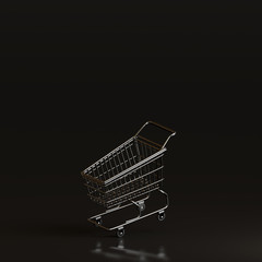 Shopping cart on black background. 3d rendering