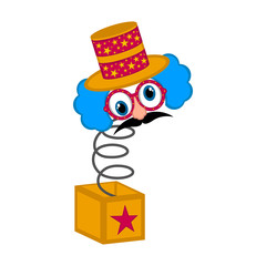 Joke box with a clown. April fool day. Vector illustration design