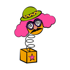 Joke box with a clown. April fool day. Vector illustration design