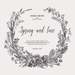 Floral wreath with  spring flowers.